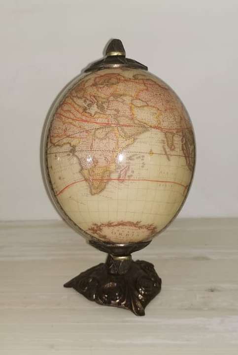 World map decoupage ostrich egg