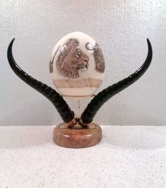 Springbok horn ostrich egg holder
