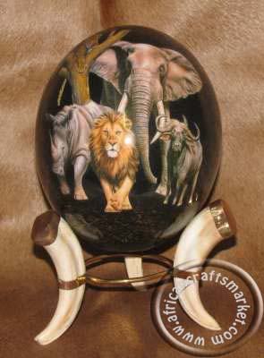 African decoupage ostrich egg of the big 5