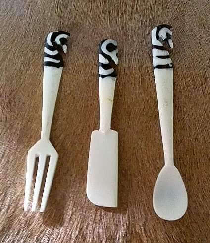 African bone spoon, knife, fork set