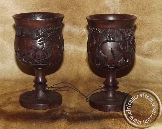 African wooden drinking goblets