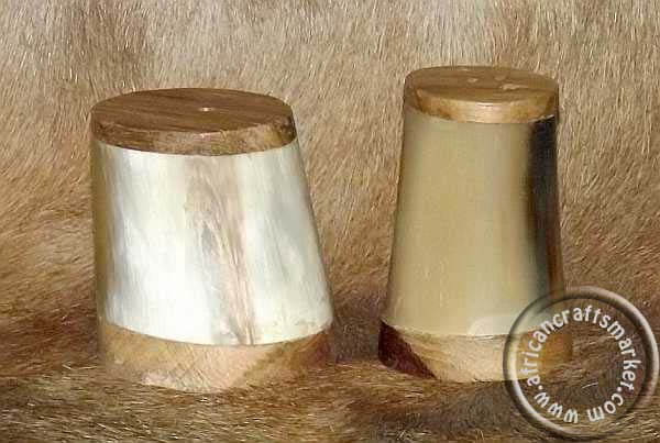 African carved bone salt and pepper shakers Box