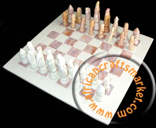 African animal soapstone chess set
