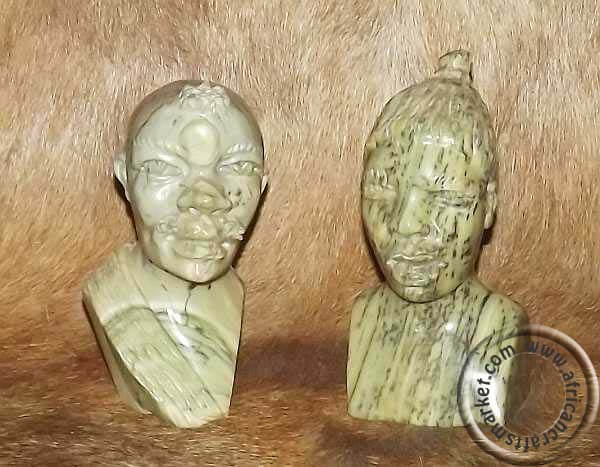 African Butter Jade stone bust couple