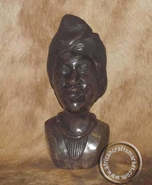 African stone tribal female bust