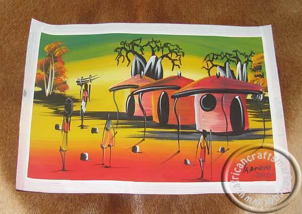African colorful village painting