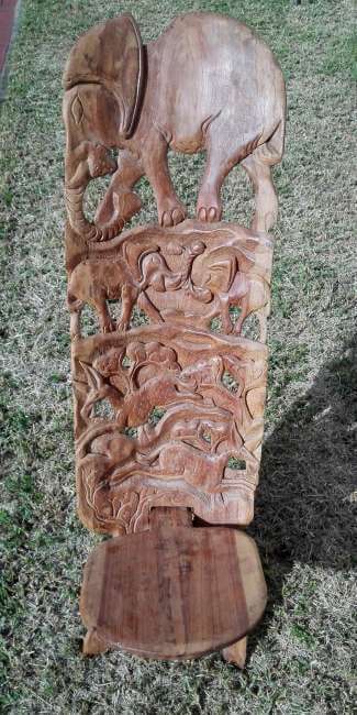 African wood carved folding chair