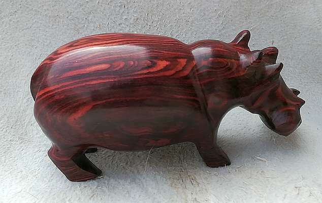 African hand carved wooden hippo