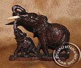 African hand carved Iron wood elephant and baby