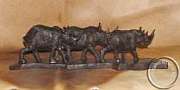 African wooden Rhino family