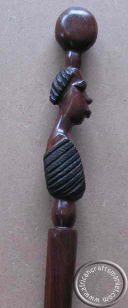 African hand carved wooden face cane