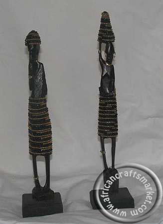 African skinny beaded ebony wood couple