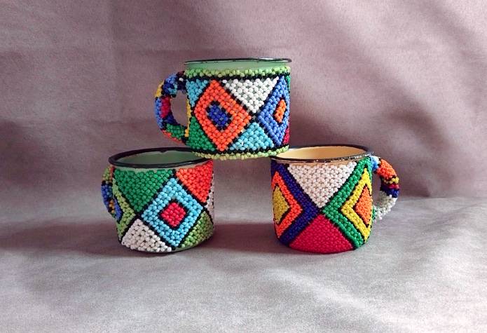 African Zulu beaded cofee mug