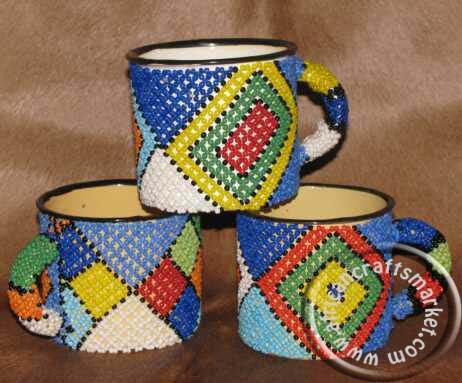 African Zulu beaded coffee mugs