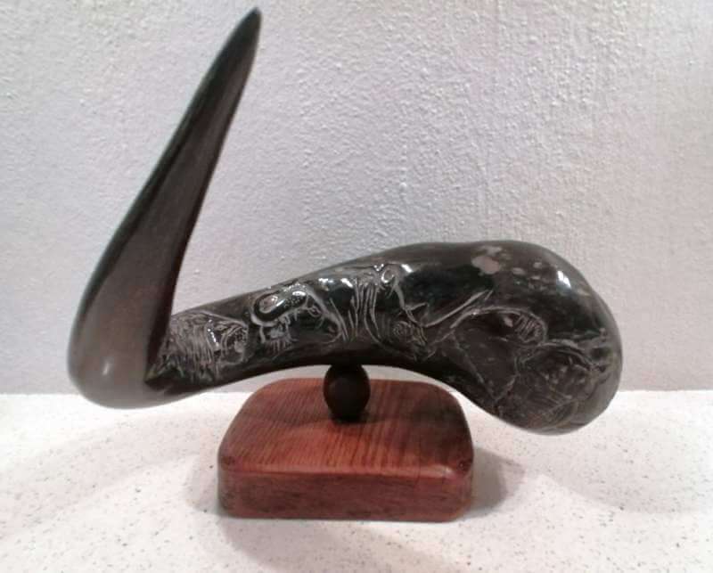Carved Blue wildebeest horn