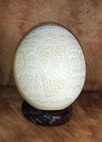 Carved ostrich egg - Leopard