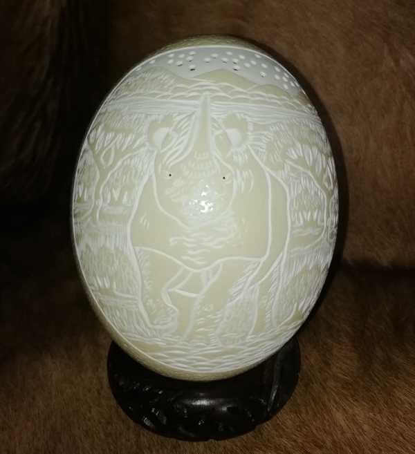 Carved ostrich egg - Rhino
