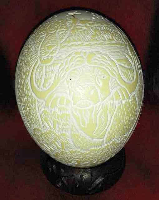 African carved ostrich egg big 5