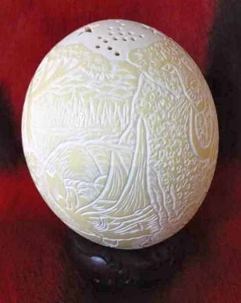 Big 5 carved ostrich egg