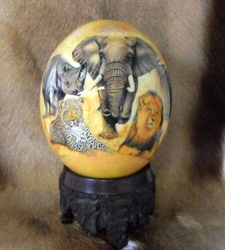 African decoupage ostrich egg of the big 5