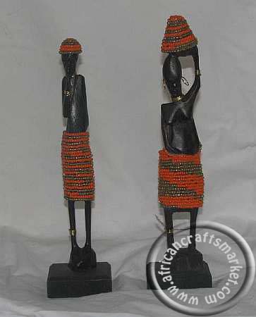 African skinny beaded ebony wood couple