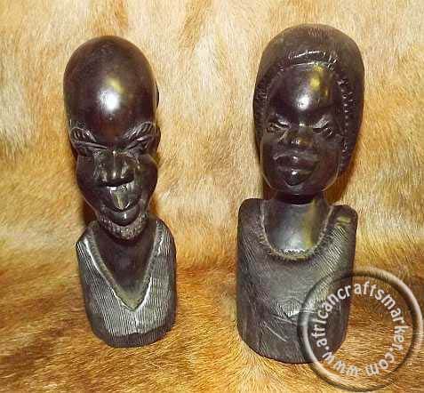 African hand carved wooden head set