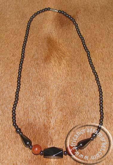 Hematite stone orange beaded necklace