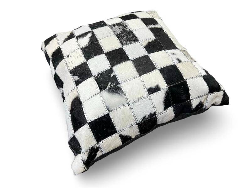 Black and white Nguni cow hide 5cm patch cushion Nguni hide cushion-black and white 5 cm patch