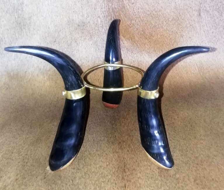 Genuine Springbok Horn and Brass Ostrich Egg Stand Small South African 