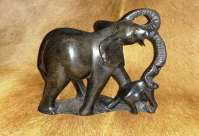 African Mother Child Stone Elephant