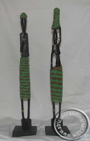 African skinny beaded ebony wood couple