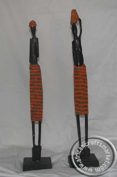 African skinny beaded ebony wood couple
