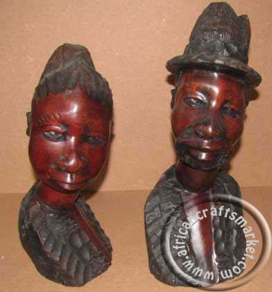African wooden bust couple