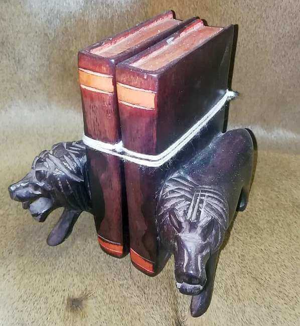 African wooden lion bookends
