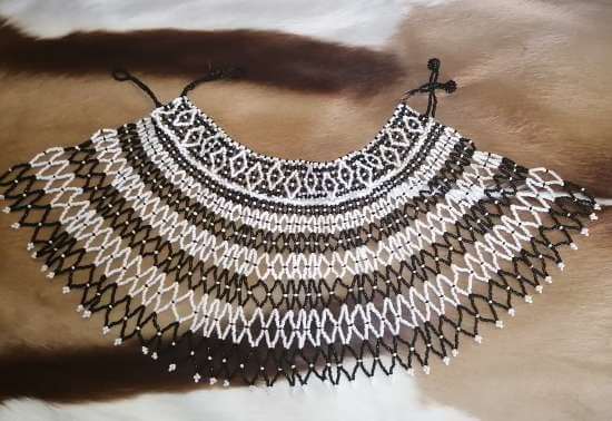 African Zulu beaded necklace - black and white