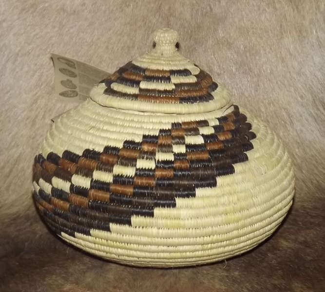 African hand woven Zulu basket with lid