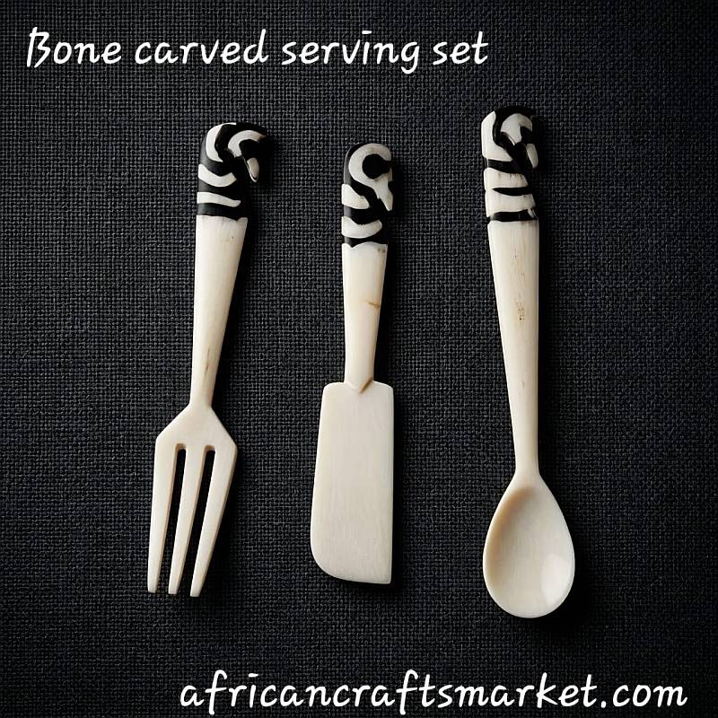 African bone knife fork and spoon handcrafted cutlery set