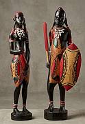 African hand-carved Maasai wooden figurines African Maasai warrior couple