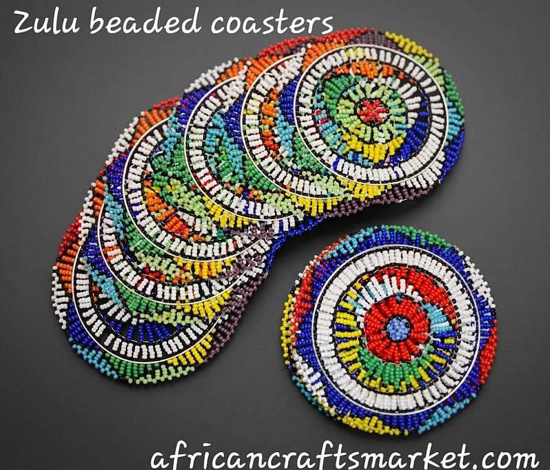 African Zulu beaded drinking coasters