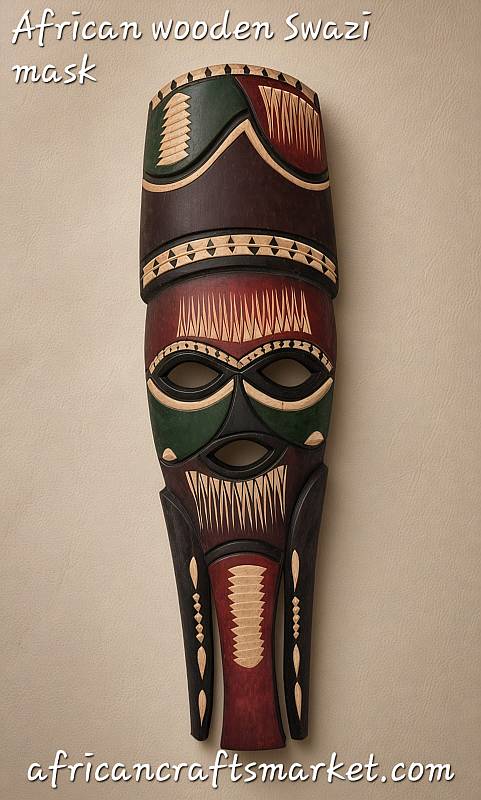 Handcrafted African Swazi art mask from Eswatini, Southern Africa African Swazi art mask from Eswatini