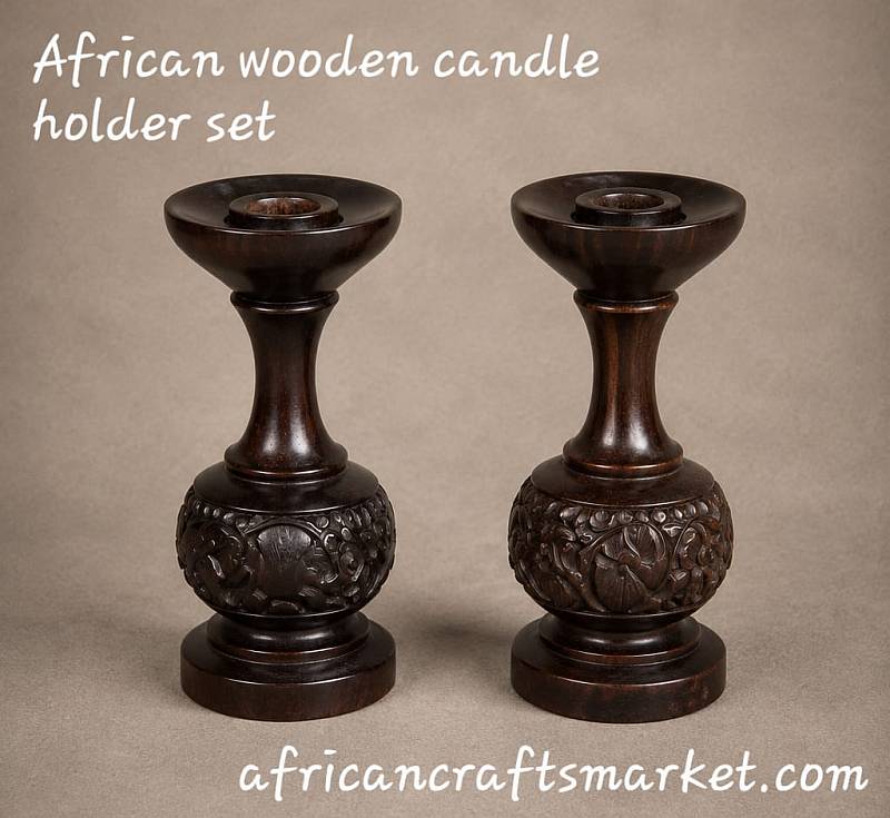 African Giraffe candle holders African wooden tribal candle holders
