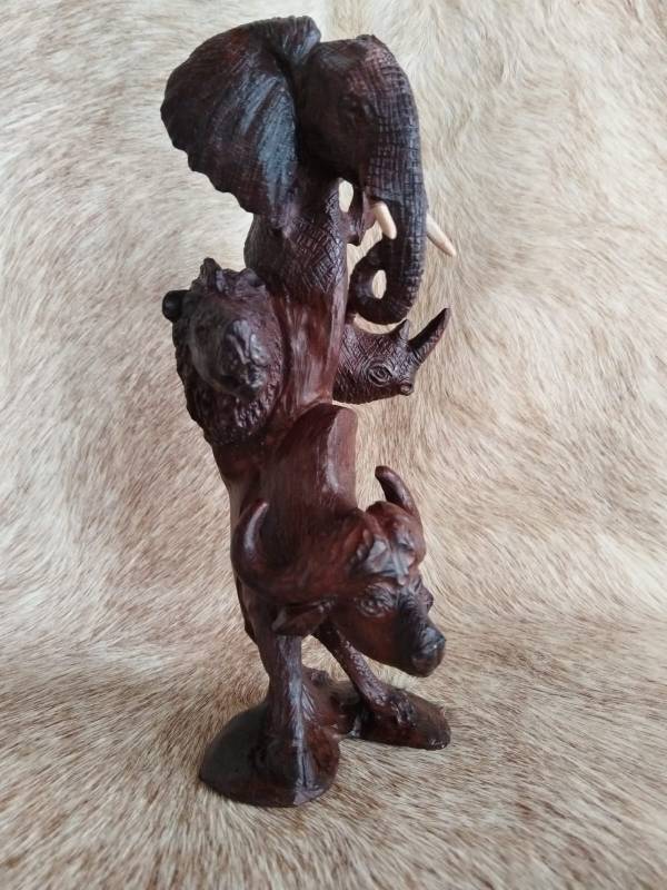 African wooden big 5 animal set