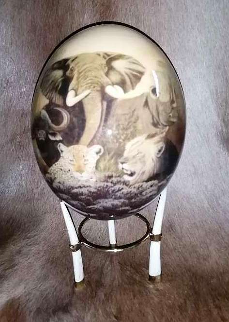 Bone ostrich egg holder