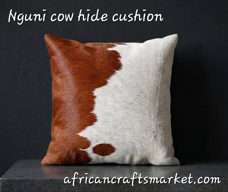 Nguni cow hide cushion - brown and white