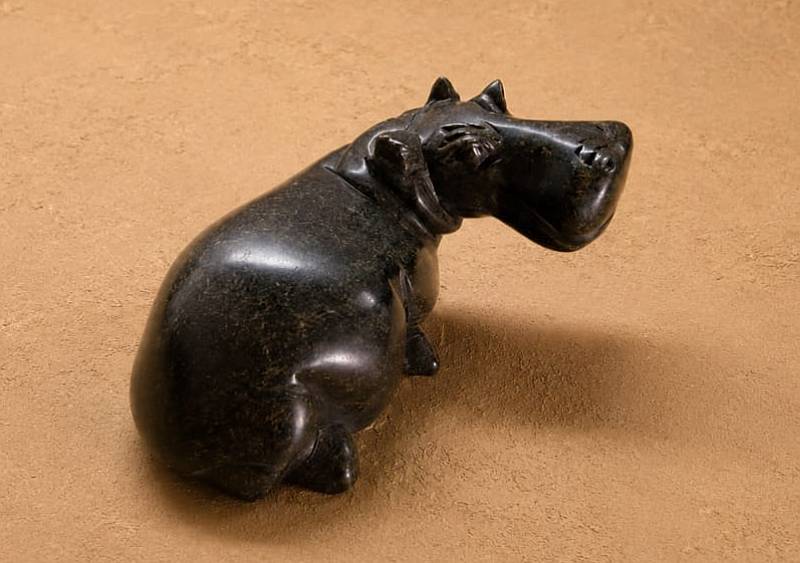 African Stone Hippo Hand-Carved Sitting Sculpture African Stone Hippo Hand-Carved Sitting Sculpture