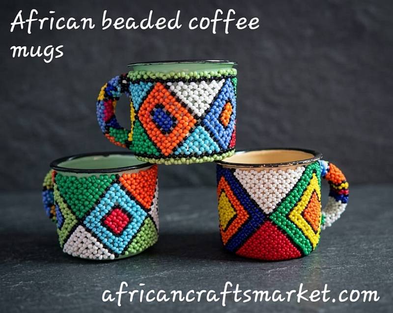 African Zulu beaded cofee mug