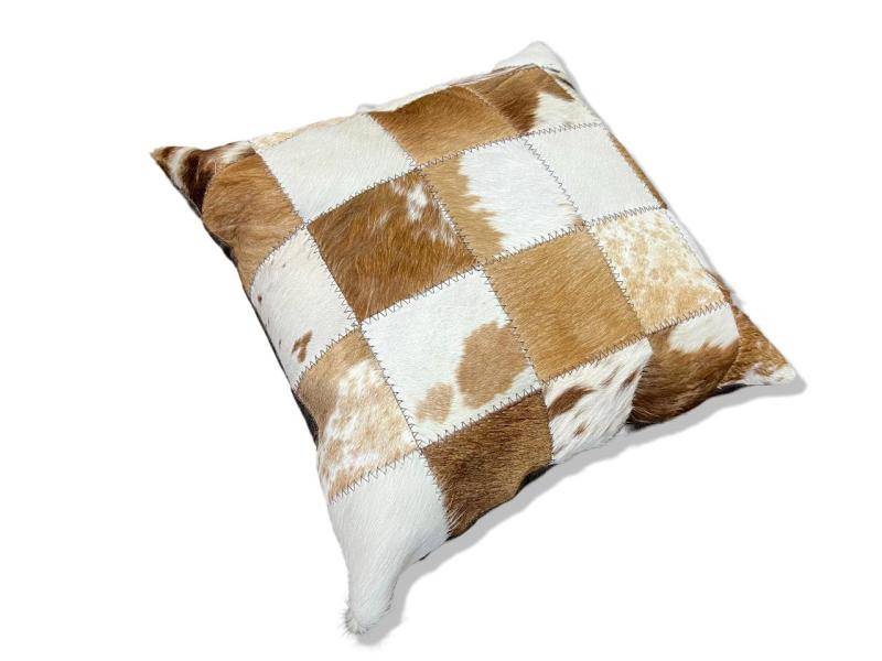 Nguni hide patch cushion brown and white