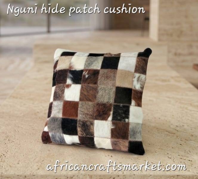 Nguni cow hide patch cushion Nguni cow hide patch cushion