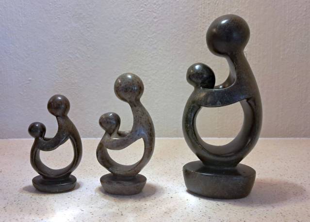 African Soapstone Abstract 2 heads mother and child