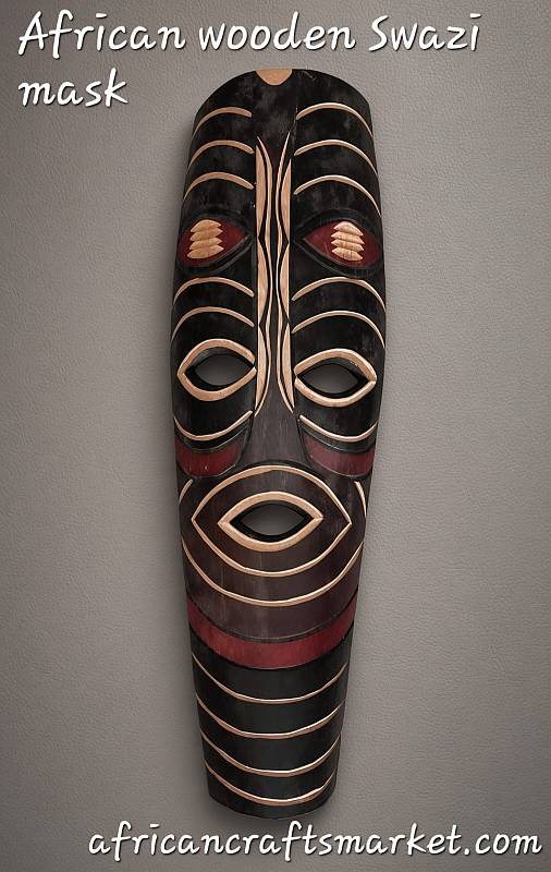 Handcrafted African Swazi art mask from Eswatini, Southern Africa. and-carved Swazi art mask from Eswatini